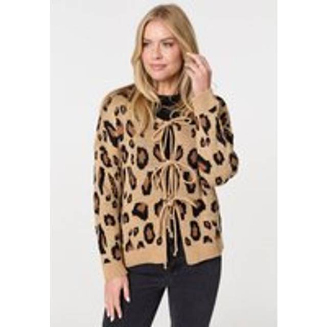 Izabel London Women's Animal Print Tie Front Cardigan in Brown | Size: S/M