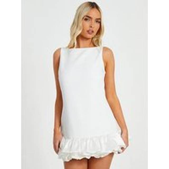 QUIZ White Frill Hem Mini Dress - 12