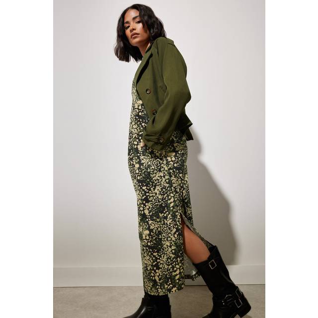 Pixiegirl Khaki Green Abstract Animal Long Sleeve Tshirt Dress 12 Pixiegirl | Petite Women's Maxi Dresses
