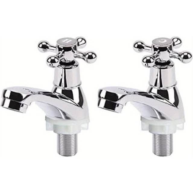 TEMU 2pcs Basin Taps Victorian Handle Hot Cold Wash Hand Basin Taps Polished Chrome Basin Bath Basin Pillar Taps For Kitchen Bathroom