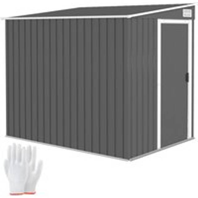 Outsunny 7 x 5 Garden Shed w/ Foundation Lean to Metal Tool Shed Green