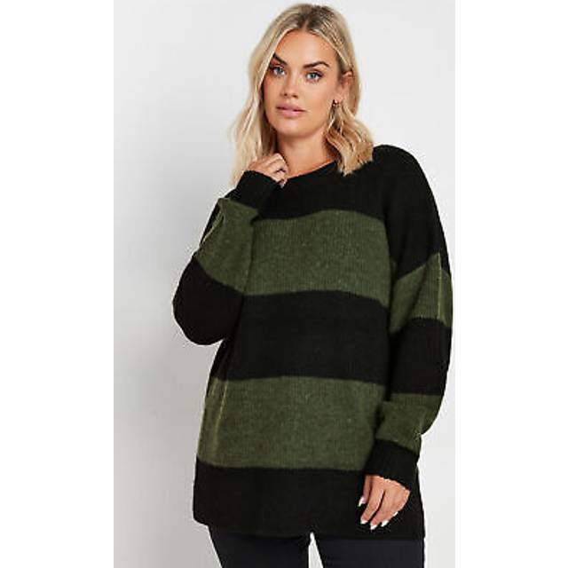 Yours Curve Khaki Green Striped Knitted Jumper, Women's Curve & Plus Size, Yours - 30-32