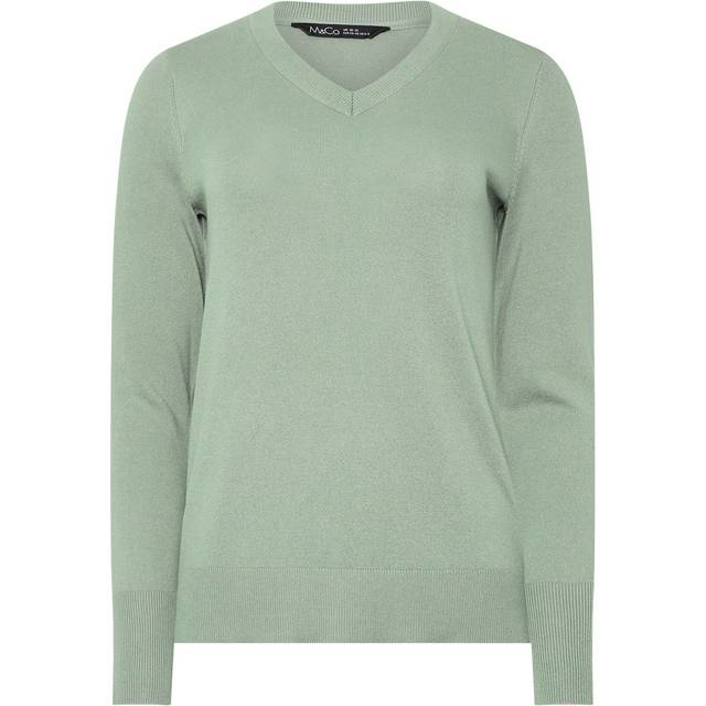 M&Co Sage Green Long Sleeve Vneck Jumper 10-12 M&Co Womens