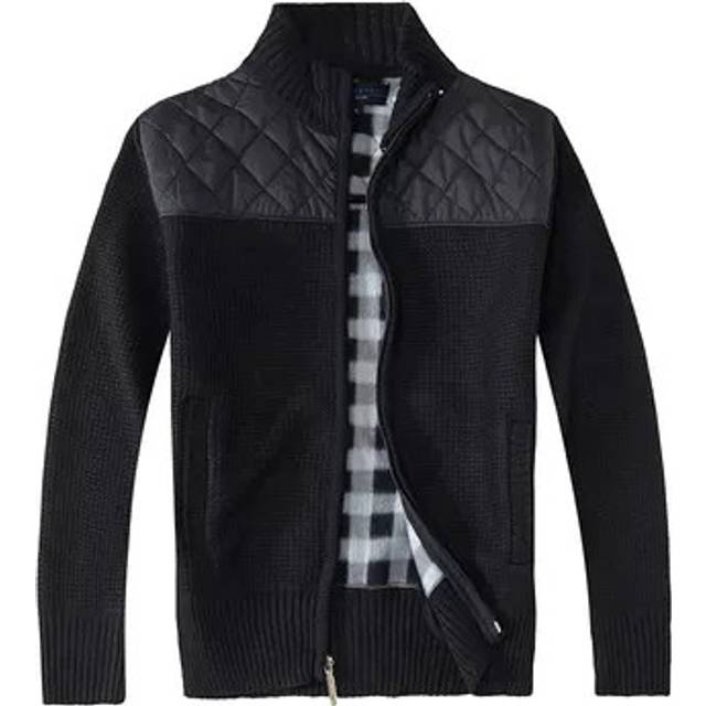 Gioberti Men's Knitted Regular Fit Full Zip Cardigan Sweater with Soft Brushed Flannel Lining  Black  X Large
