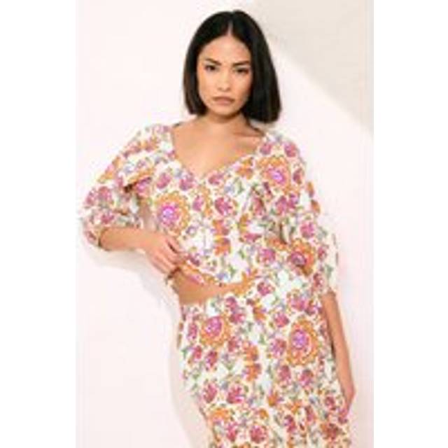 Pixiegirl White Abstract Tile Puff Sleeve Top 14 Pixiegirl | Petite Women's Printed Tops
