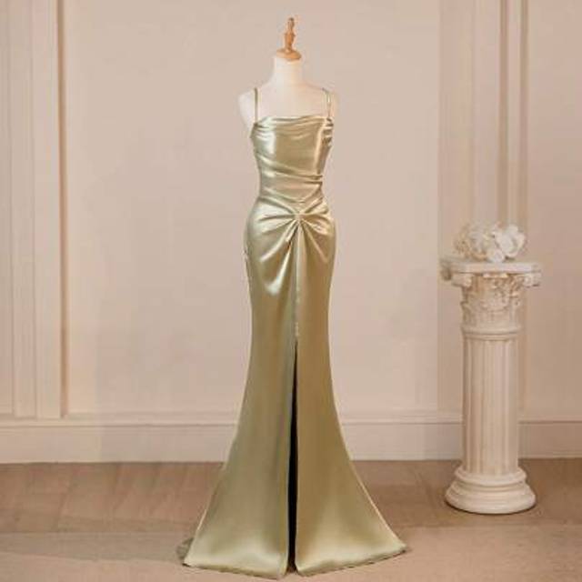 SHEIN Spaghetti Strap High-End Satin Tie Backless Fishtail Maxi Dress, For Graduation, Dinner, Bridesmaid, Sisters Evening Wedding Party