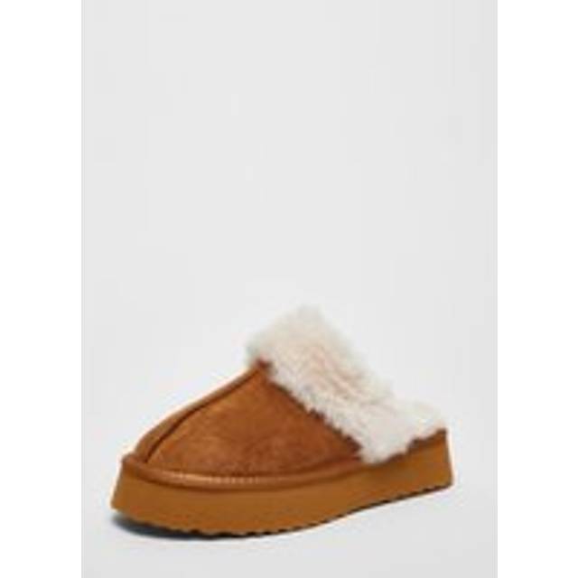 Womens Light Tan Platform Mule Slippers - 4