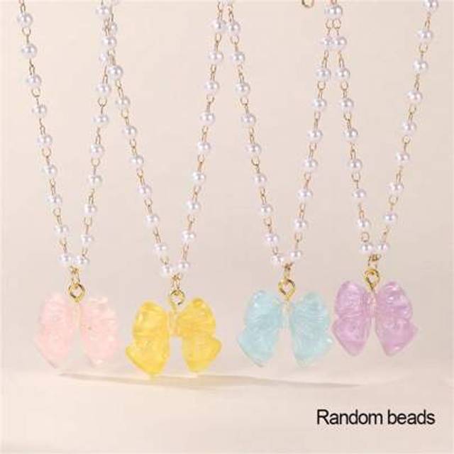 SHEIN 4pcs/Set Girls Resin Butterfly & Pearl Necklace Set