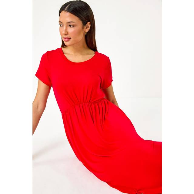 Dusk Womens Stretch Gathered Pocket T-Shirt Dress - Red Denim - Size 12 UK