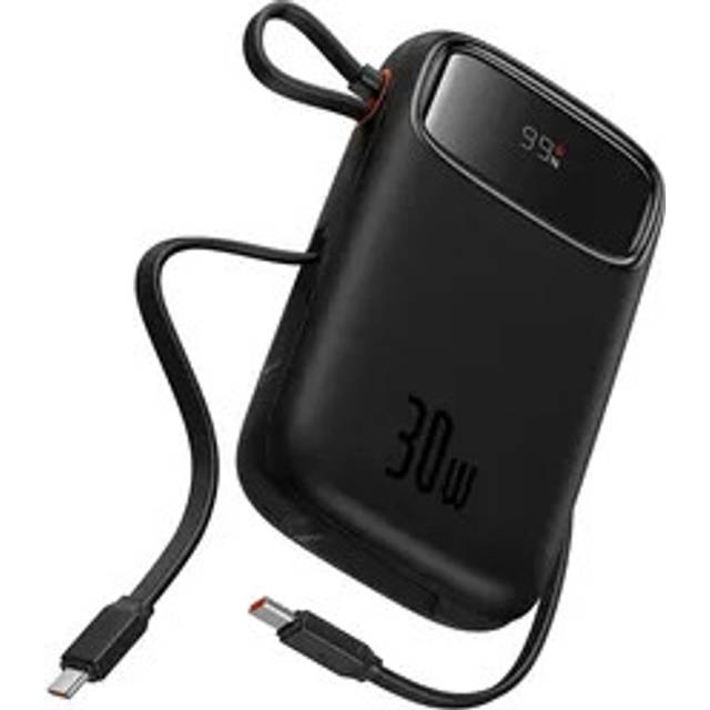 Baseus QPow 2 Digital Display Snabbladdning Power Bank med 2 inbyggda Type-C-kabel 20000mAh 30W capacity:10000mAh svart