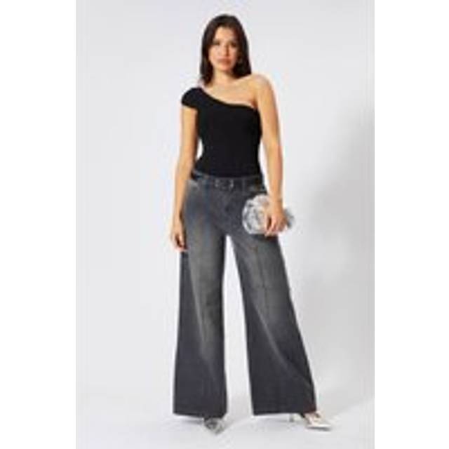 Womens One Shoulder Fold Over Bodysuit - Black - 10