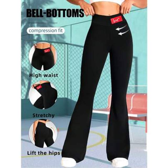 SHEIN Women Yoga Legging Flare Leg With Letter Graphic For Women High Waisted Bootcut Yoga Pants Wide Leg Yoga Pants Stretchy Work Pants For Workout Athleti