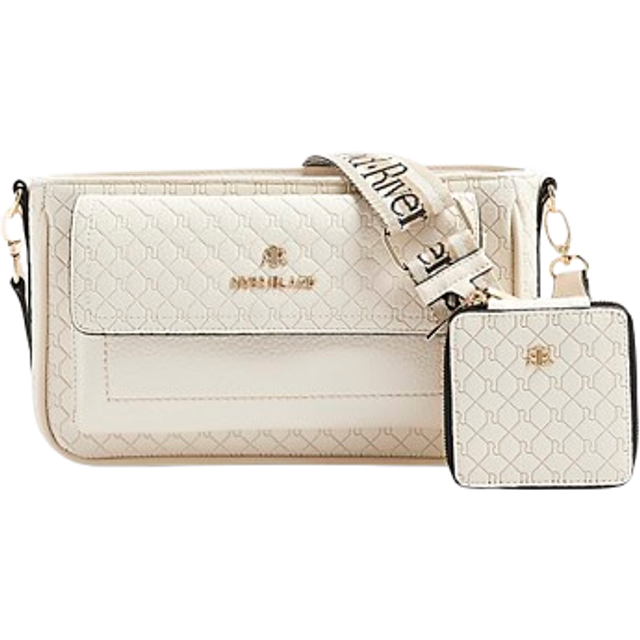River Island Ri Monogram Pouchette Cross Body Bag, Cream, Women