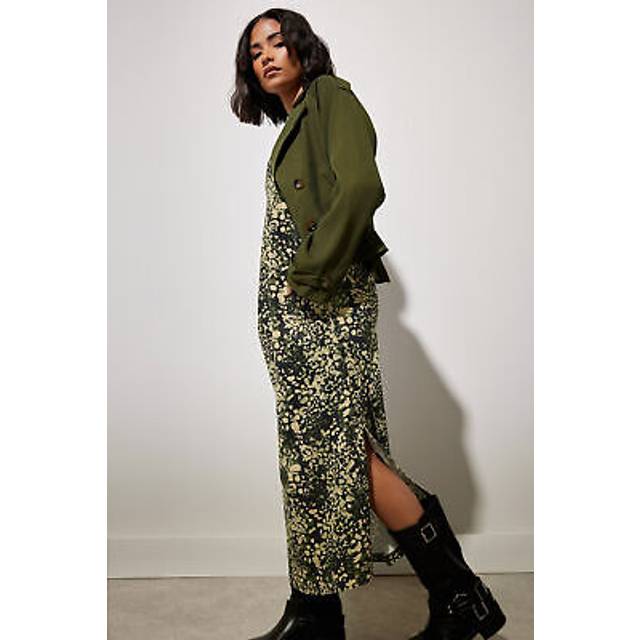 Pixiegirl Petite Khaki Green Abstract Animal Long Sleeve Tshirt Dress 6 Pixiegirl | Petite Women's Maxi Dresses