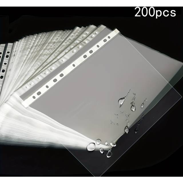 TEMU 200-pack Pvc A4 Clear Sheet Protectors, 11-hole Plastic File Sleeves, Waterproof Transparent File Jackets For Document Organization