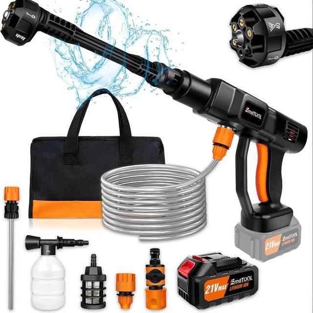 TEMU Portable High Pressure Water Gun For Car Wash, Cordless Pressure Washer Car Wash Machine With Foam Generator, Water Gun Spray Cleaner For Car Washing