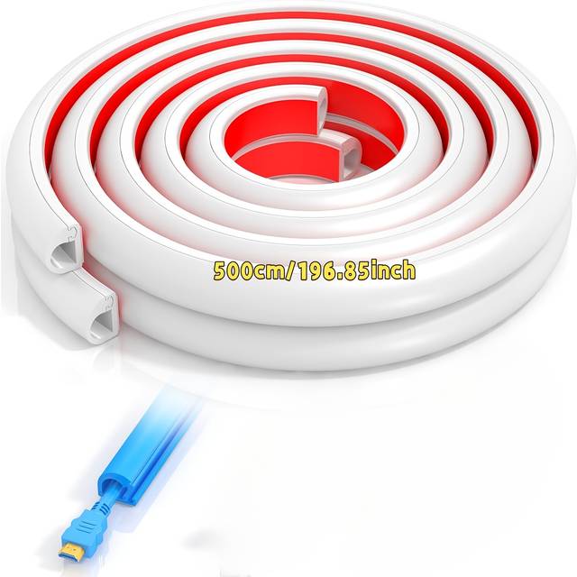 TEMU 1pc 196.85inch Self-adhesive Pvc Style Cable Slot, Floor Wire Protector Line , Easy-to-cut Conduit For Cable Management, Suitable For Home Or Office 39.37/118.11/196.85inch