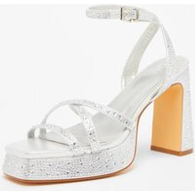 Womens Silver Diamante Platform Heels - Grey - 6