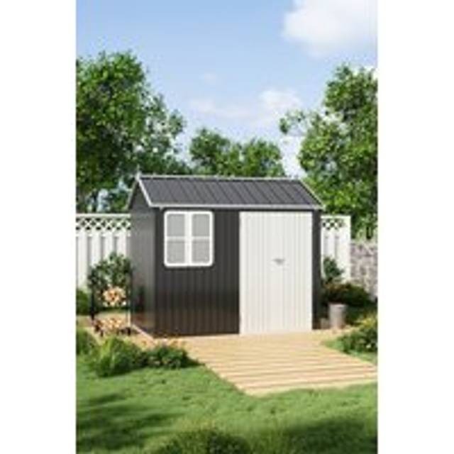 8.3 x 5.4ft Metal Apex Roof Outdoor Garden Tool Storage Shed - Charcoal - One Size