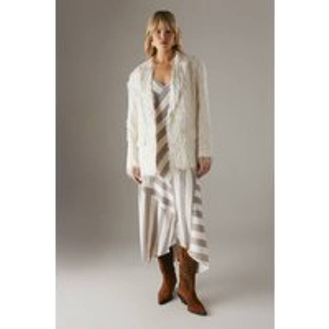 Womens Oversized Fluffy Blazer - White - 14