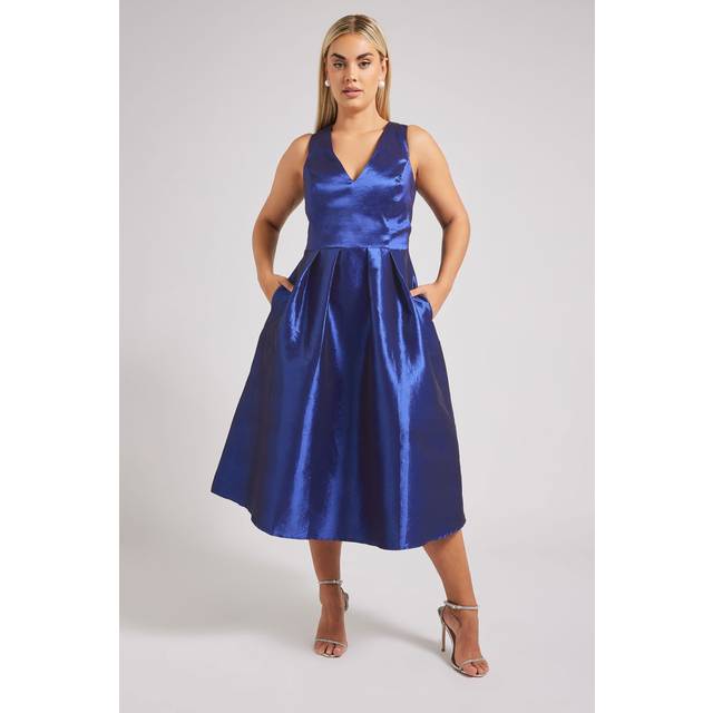 Yours London Curve Navy Blue Pleated Vneck Midi Prom Dress, Women's Curve & Plus Size, Yours London - 20