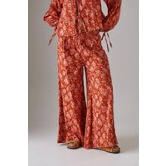 Womens Cheesecloth Shirred Waist Wide Leg Trousers - Multi - 14