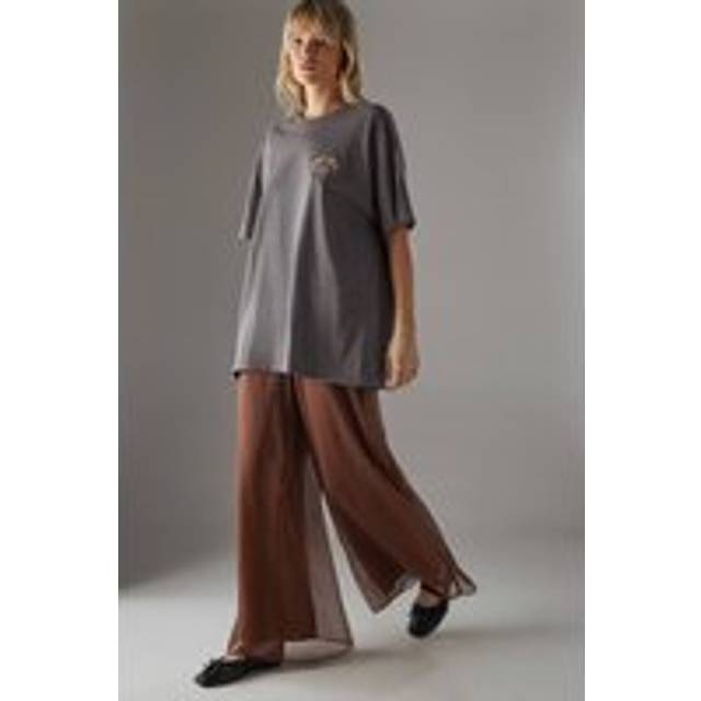 Womens Chiffon High Waisted Wide Leg Trousers - Brown - 6