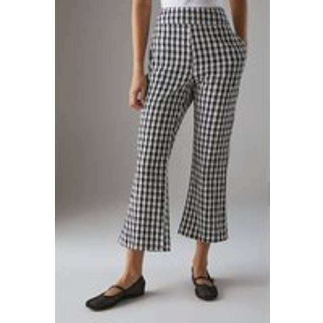 Womens Gingham High Waisted Cropped Trousers - Black - 14