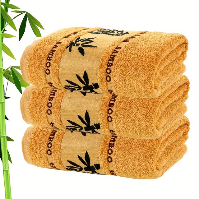 TEMU 3pcs Bamboo Fiber Towel Set, Bamboo Spiked Embroidery Towel Set, Absorbent And Quick Drying Hand Towels, Super Soft And Towels, Suitable For Home Bathroom, Ideal Bathroom Supplies