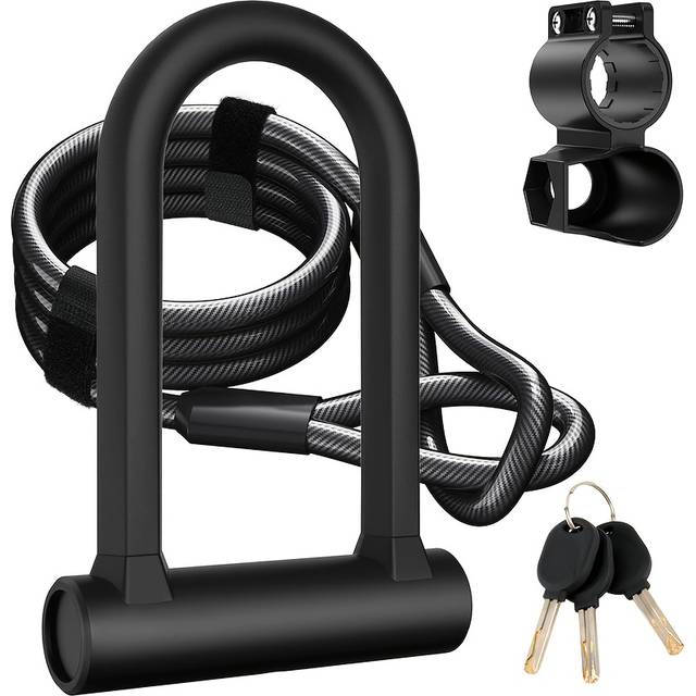 TEMU U-lock Bicycle Lock 17mm Anti-pick Pin + 5ft Steel Cable | Heavy-duty Security Lock For Road/bike/e-bike/folding Bikes | Includes 3 Keys & Mounting Bracket Dual Safety System