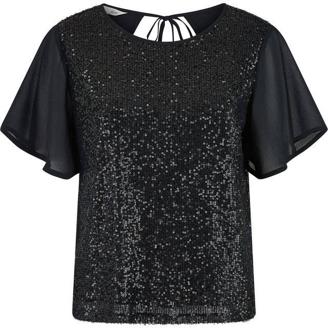 Yumi Sequin Sheer Sleeve Top, Black