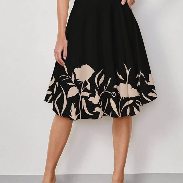 TEMU Women's Elegant Floral Print A-line Mid-length Skirt For Autumn