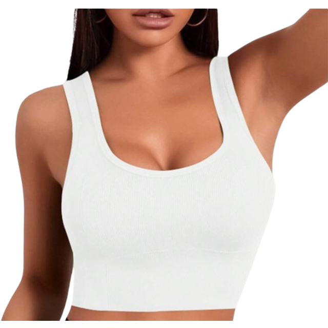 Yefecy Basic Solid Ribbed Knit Yoga Sports Bra,Shockproof Gathering No Steel Ring Sports Bra For Women, Women&#39;s Activewear,Spring And Summer