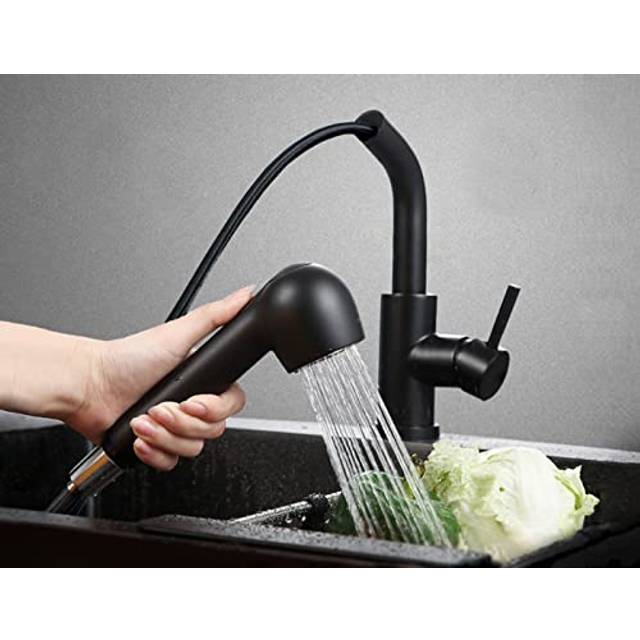 Retractable Kitchen Tap for Sink (SUS 304 Stainless Steel + ABS) Tap with Extendable Shower, 360? Spout, Single-Control Mixer, 2 Jet Modes, Aerator,