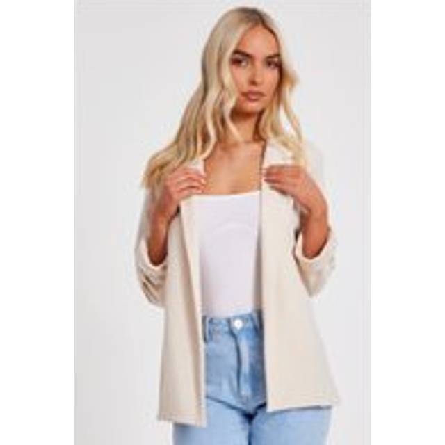 QUIZ Stone Textured Ruched Sleeve Blazer - 8