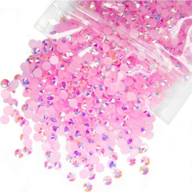 qiipii 2700PCS 4mm Light Pink AB Resin Rhinestones Pink AB Flatback Jelly Stones Bulk SS16 Non-Hotfix Diamonds Gems Charm Supplies for Nails Face Eye