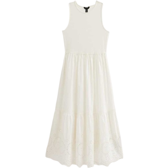 New Look Women's White Rib Racerback Broderie Anglaise Embroidered Midi Dress - UK 8