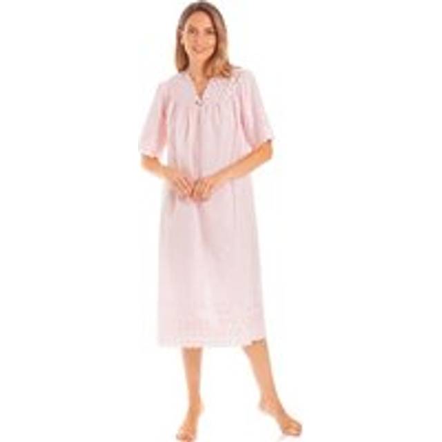 British Made Embroidery Anglaise Cotton Mix V Neck Nightdress - Pink - 18-20