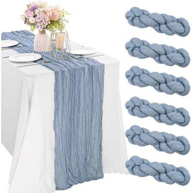 SHEIN 1Pack/6packs Cheesecloth Table Runner Gauze Boho Rustic Dusty Blue CheeseCloth Table Runner For Baby Shower Decoration Wedding Easter Summer Table Run