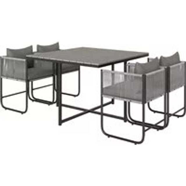 Outsunny 4 Seater Grey Rattan Cube Garden Dining Set with Cushions