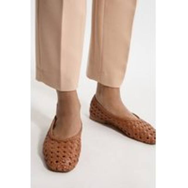 Leather Woven Ballet Pump - Tan
