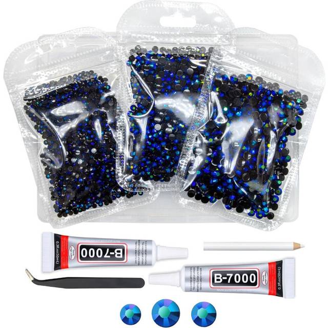 qiipii Sapphire Blue AB Resin Rhinestones w B7000 Jewelry Glue for Bedazzling 3mm 4mm 5mm Dark Blue Flatback Jelly Stones Bulk for Crafting SS10- SS20