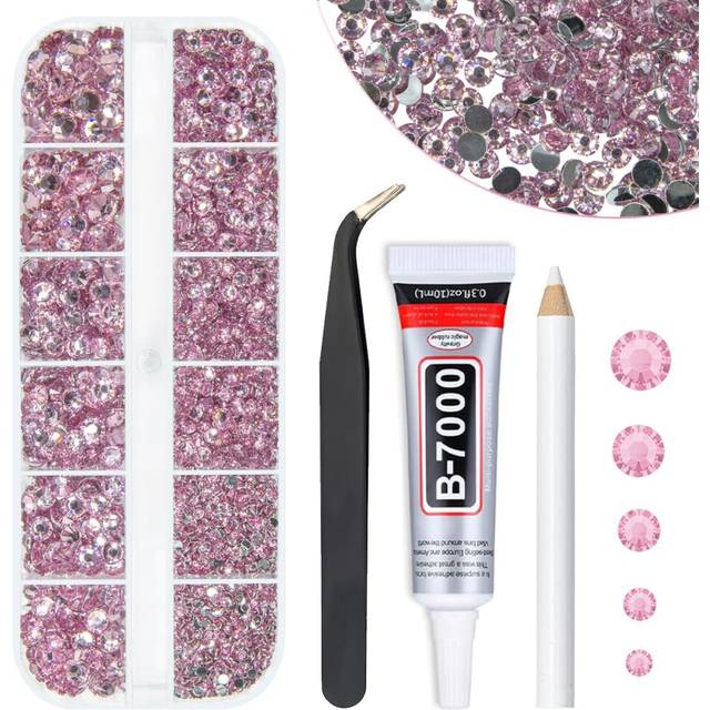 qiipii Light Pink Crystal Resin Rhinestones w B7000 Jewelry Glue for Bedazzling Crafting Flatback Stones 2mm 3mm 4mm 5mm 6mm Diamonds Crystals Gems Ch