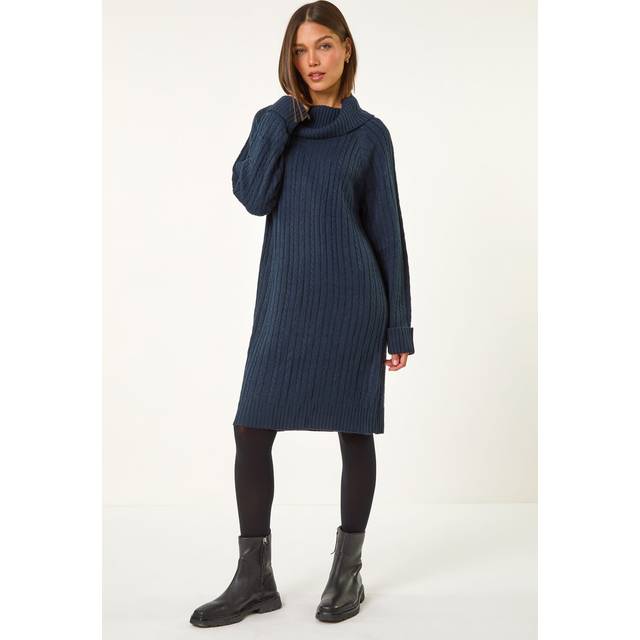 Roman Navy Roll Neck Knitted Jumper Dress - Size 18