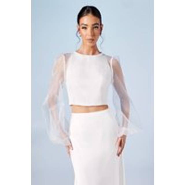 Blouson Sleeve Organza Bridal Top - Ivory - 8,14,6,16,12,10,18