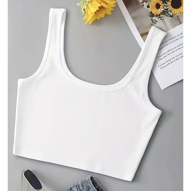 TEMU Women's Casual Cropped Tank Top - Semi-sheer Stretchy Round Neck, , Machine Washable, Versatile Layering Essential, Ladies Tank Tops