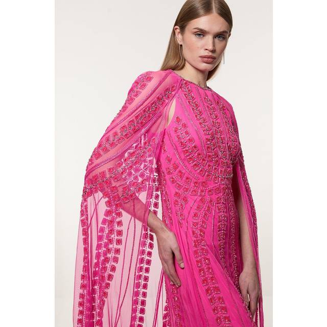 Premium Embellished Cape Maxi Dress - Pink