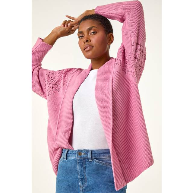 Roman Pink Edge to Edge Pointelle Knit Cardigan - Size L
