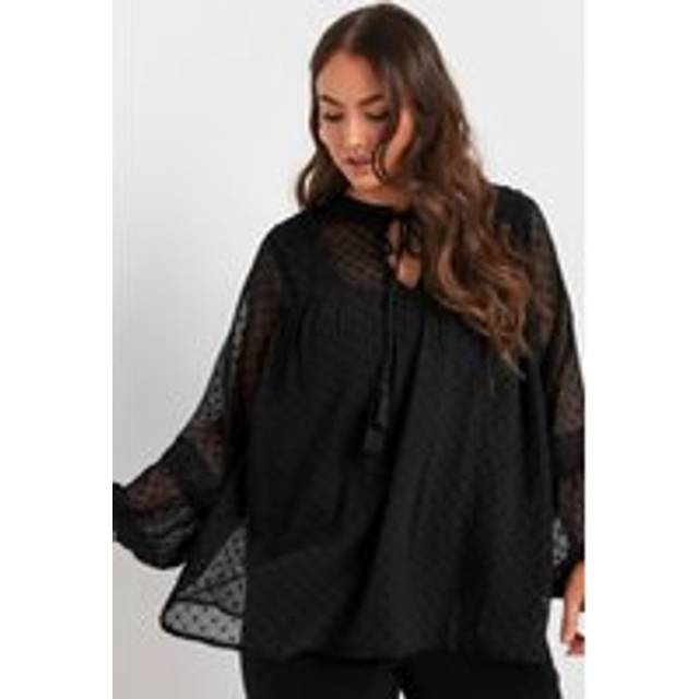 Yours Curve Black Lace Detail Dobby Blouse, Women's Curve & Plus Size, Yours - 14