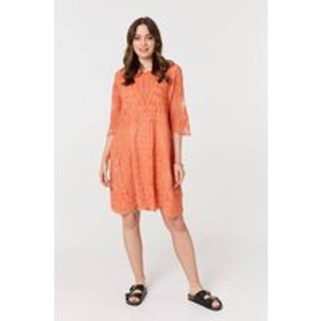 Izabel London Lace Mesh Textured 1/2 Sleeve Mini Dress - Orange - s/m